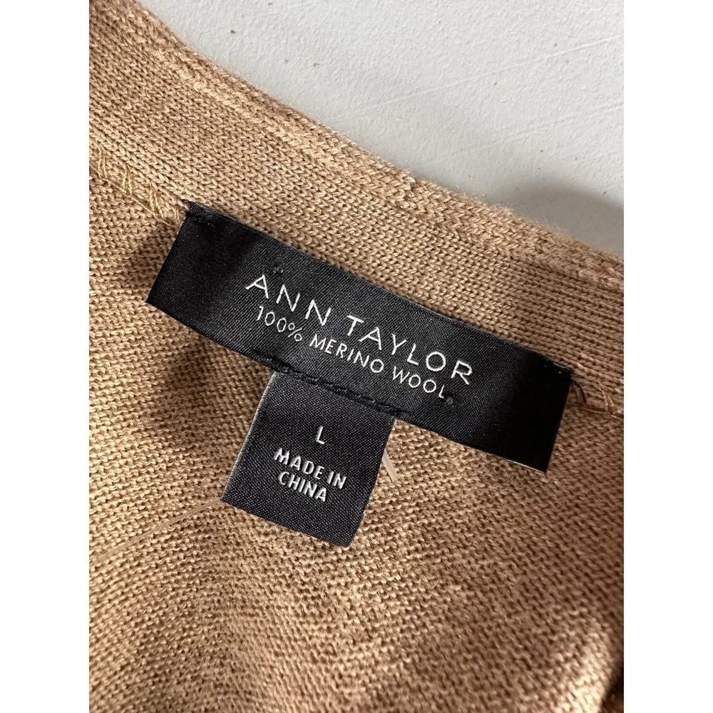 ANN TAYLOR Women 100% Merino Wool Pullover Wrap Effect Size Large khaki‎ - Picture 11 of 12